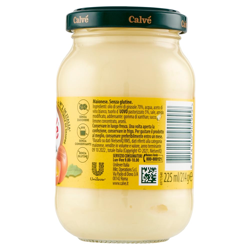 6x Calvé Maionese Classica mit Sonnenblumenöl, ideal für Sandwich und Kanties, ohne Konservierungsstoffe und ohne Zucker, Gluten -frei, 225 ml + Italian Gourmet polpa 400g