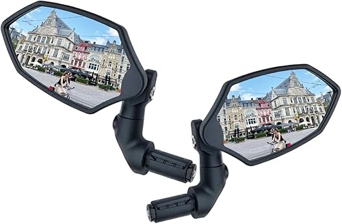 Hafny Nuevo espejo de bicicleta con extremo de barra, lente de vidrio HD, ajustable y giratorio, espejo retrovisor seguro para bicicleta, resistente