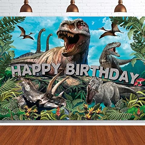 Dinosaur Backdrop,7x5FT Dinosaurs Background Dinosaur Birthday Backdrop Party Decor Dinosaur World Banner Dinosaur Theme Birthday Party Backdrop Supplies for Kids Green#1 Cover