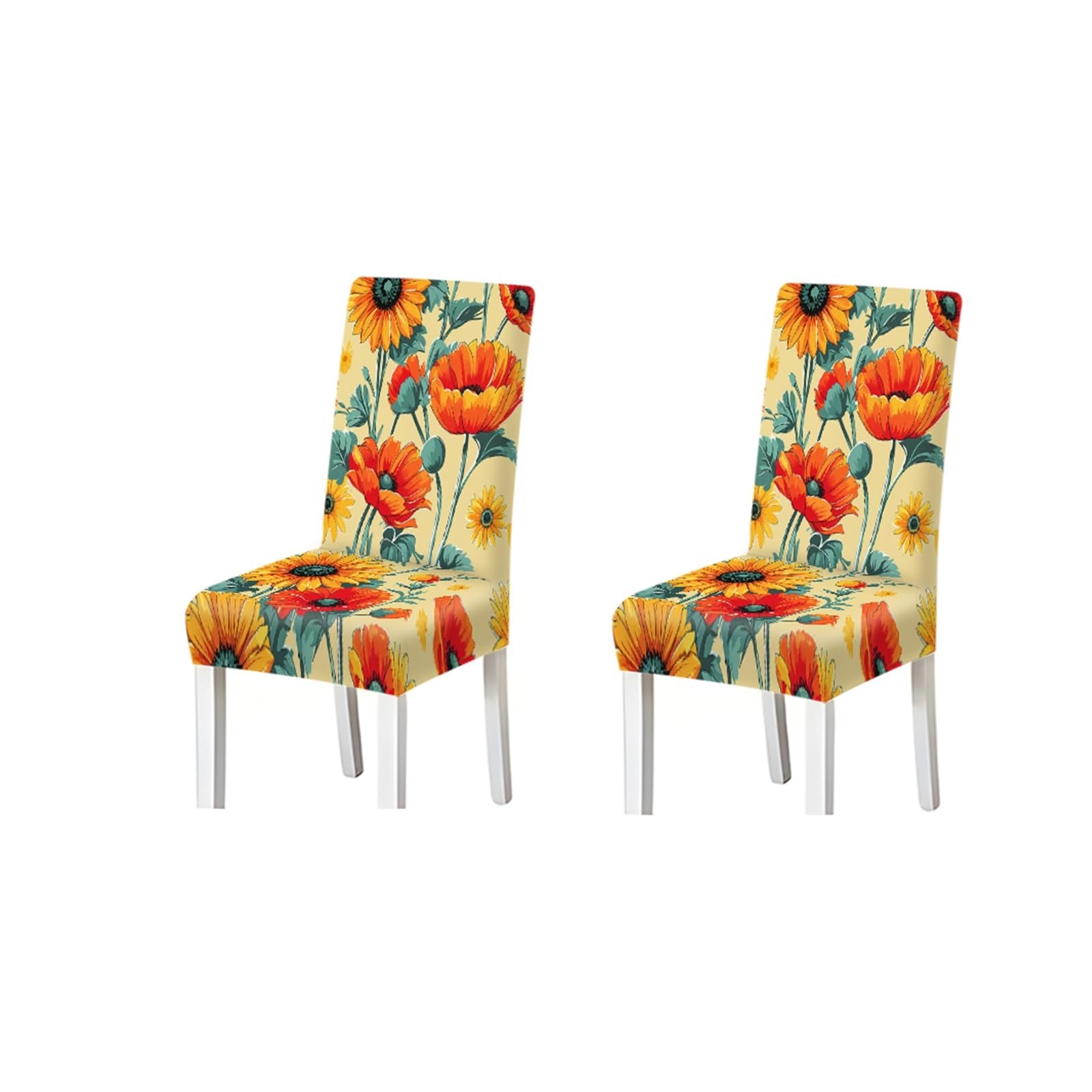 BOSUYBN Yellow Sunflower Red Poppy Floral Print Dining Chair Covers, Stretch Slipcovers For Home Kitchen Dining Room Party, 2/4/6PCS Furniture Protectors for Home Dining Room(2PCS Chair cover)