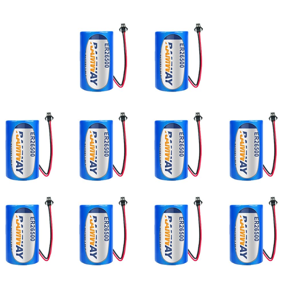 MEELER 10 PCS C Size 3.6V 9000mAh Lithium Battery for ER26500 with SM Black Plug
