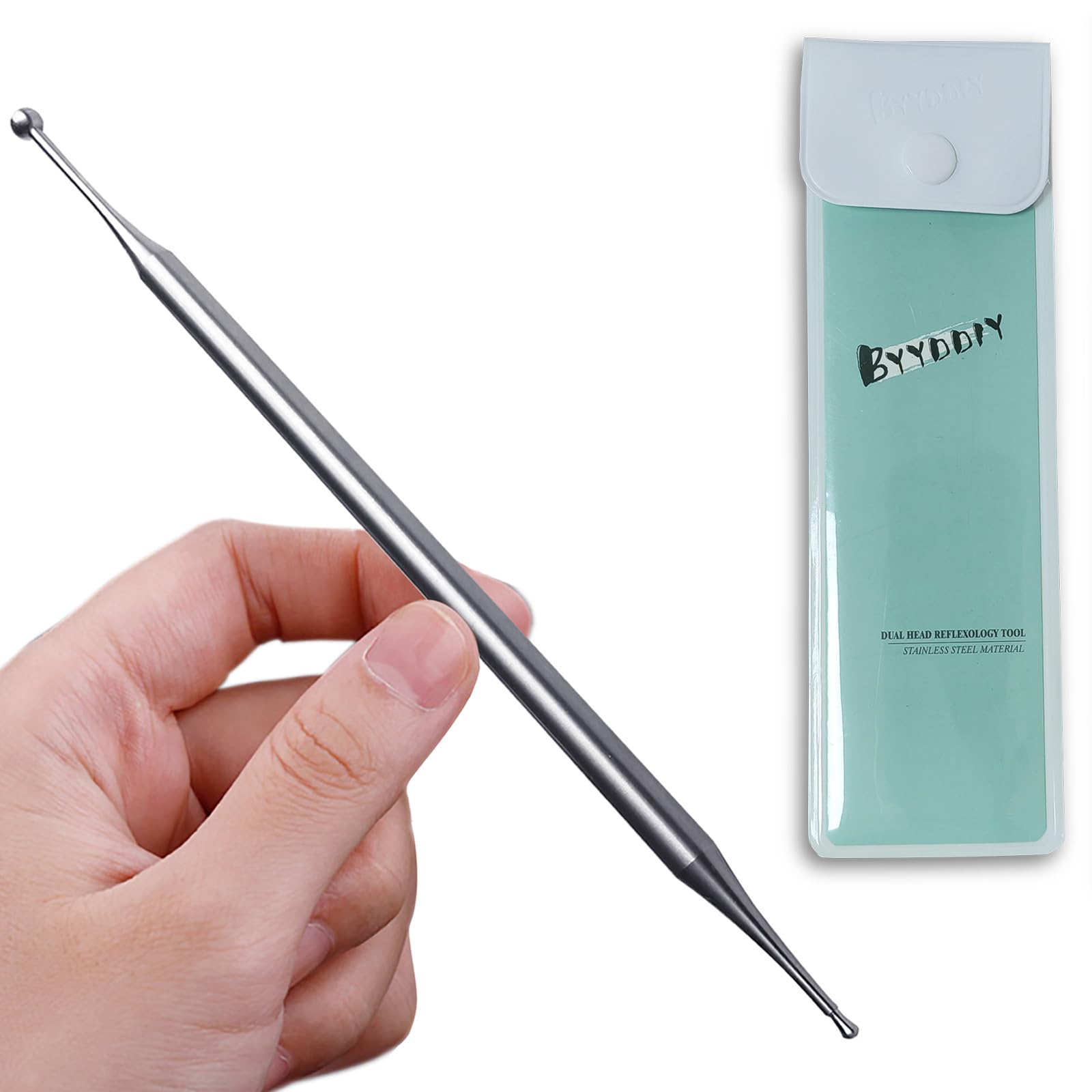 BYYDDIY Stainless Steel Dual Head Facial Reflexology Tools,Ear Massage Tool,Body Point Probe Pen &Trigger Point Massager Tool for Deep Tissue