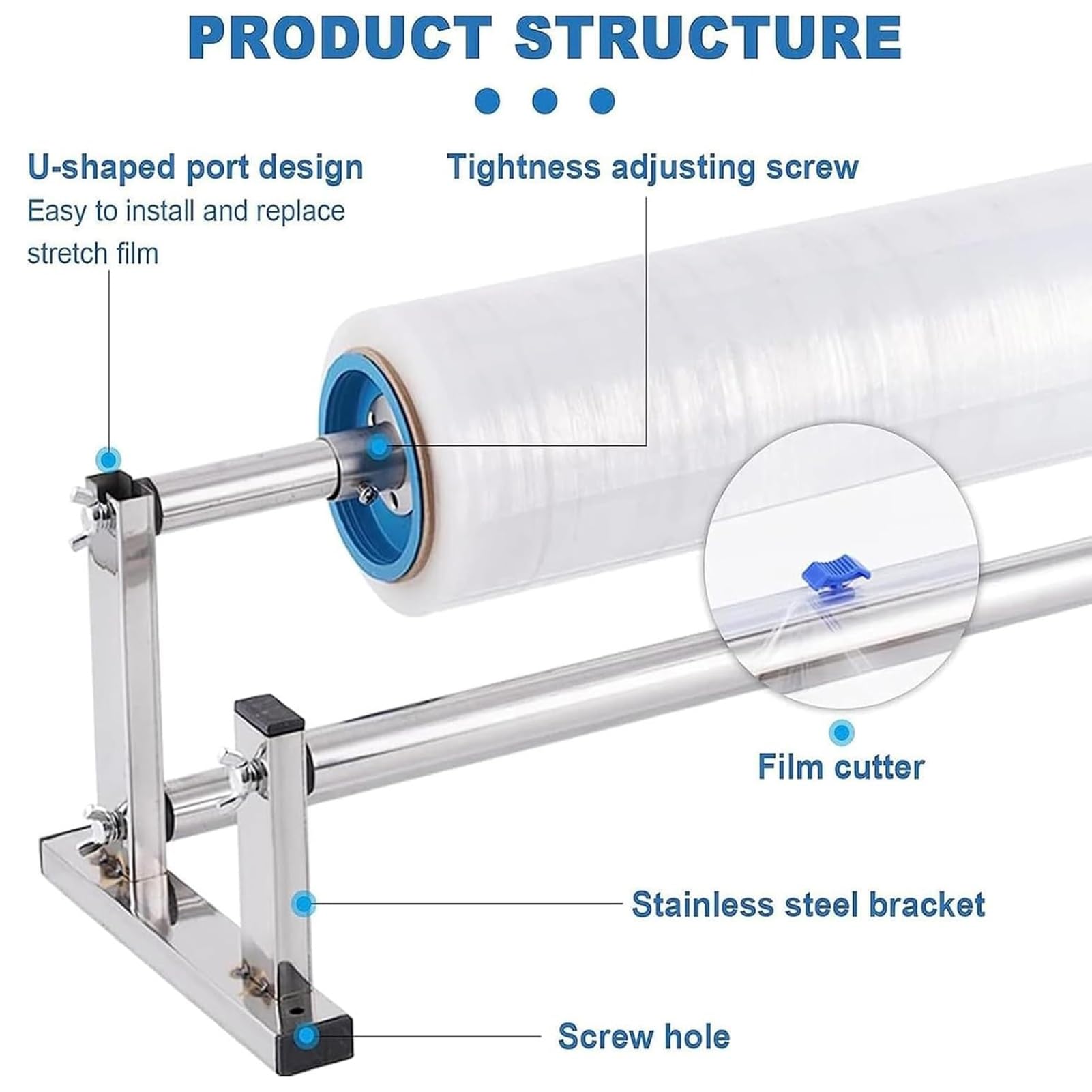 Distributeur manuel de film étirable avec coupe-diapositives, convient pour entrepôts et supermarchés, machine à enrouler le film, diamètre intérieur du tube en papier : 76 mm
