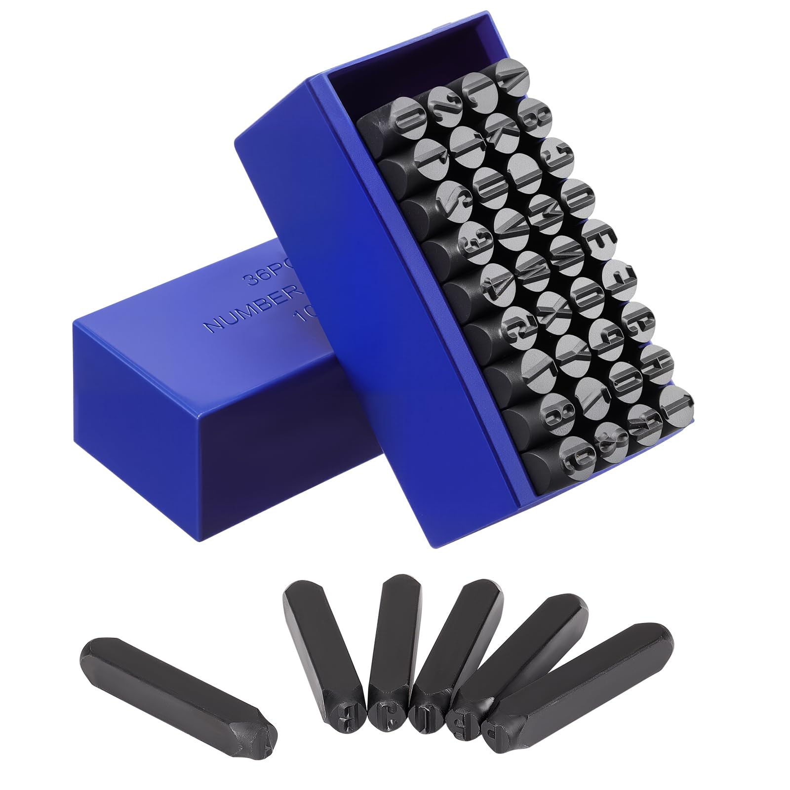 Gueenky 36 Pièces Lettres et Chiffres à Frapper, 10mm Poinçon Lettre Metal, A-Z et 0-9 Lettre a Frapper Metal, Chiffre à Frapper pour Estampage du Métal, du Plastique, du Bois, du Cuir