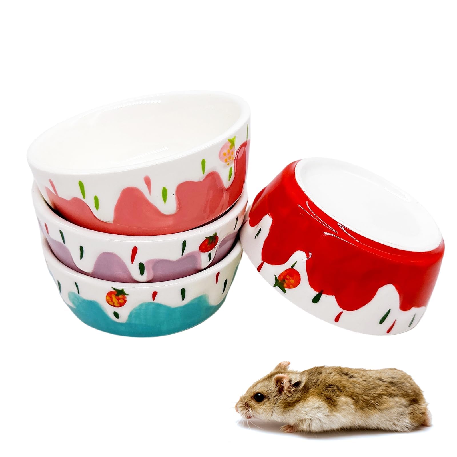 4 Pack Hamster Food Bowl Small Animals Ceramic Food Water Bowl Prevent Tipping Moving for Gerbil Chinchilla Hedgehog Rat