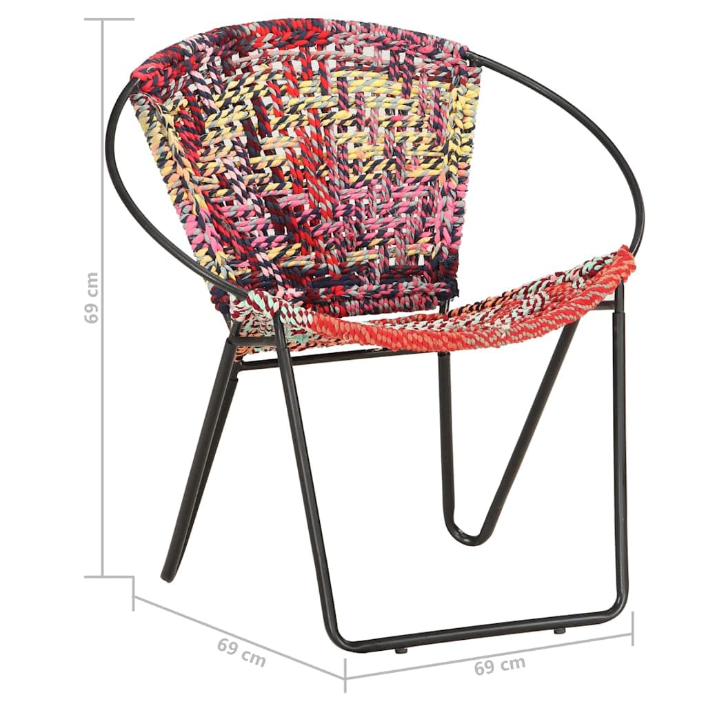 Krzesło wielokolorowe z materiału chindi o ergonomicznym wzornictwie, malowana proszkowo rama stalowa, 69 x 69 x 69 cm, szerokość siedziska 52 cm, tapicerowany fotel do salonu i sypialni
