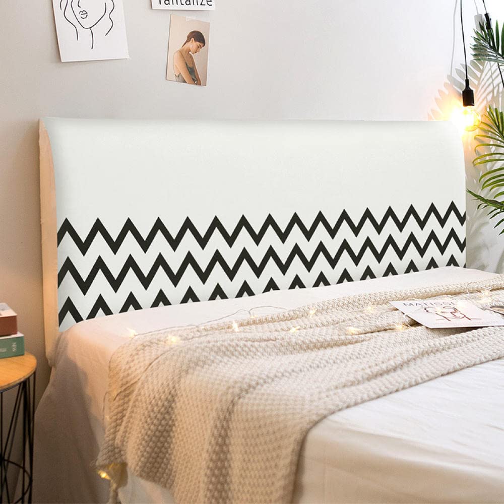 Funda para Cabecero, Protector de Funda de Cabecera de Cama，elástica, a Prueba de Polvo, Lavable en la Lavadora，decoración para Habitaciones Sencillez en Blanco y Negro 7 150CM