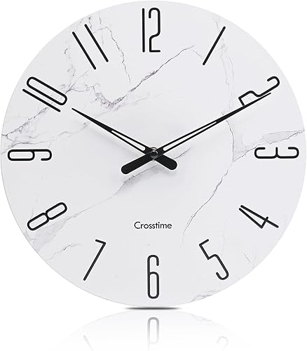 Reloj de pared moderno de 12 pulgadas, reloj de pared de vidrio para baño, minimalista, decorativo, funciona con pilas, silencioso, sin tictac, para