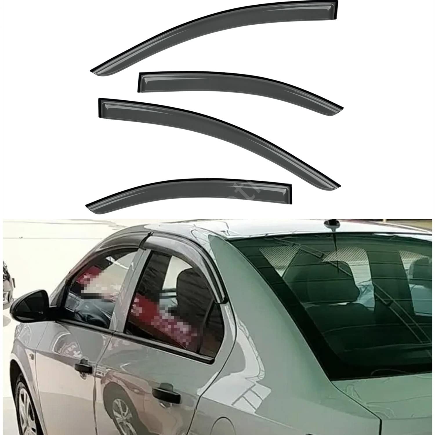 itelleti4pcs Outside Mount Dark Smoke Sun/Rain Guard Front+Rear Door Tape-On Auto Window Visors Compatible with 12-20 Sonic 4-Door Sedan