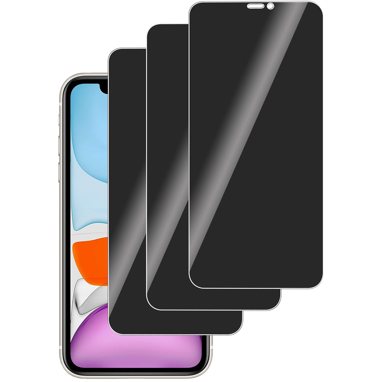 3 Piezas, Protector de vidrio de privacidad templado para iPhone 11/XR, Antiarañazos, Sin Burbujas, Antiespia, 9H Ultra Protector Pantalla Privacidad para iPhone 11/XR