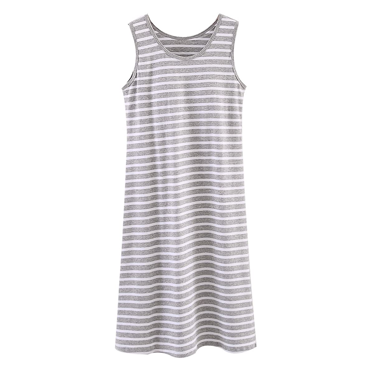 RUGAN Women's Sleeveless Cotton Nightdress, Summer Nightwear， Nightshirt，Plus Size Pajamas，Nightgown (Grey,M)