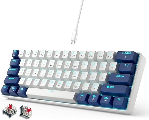 abucow Teclado mecánico 60% para juegos con interruptor rojo, teclado compacto con cable, anti-fantasma, sin conflictos, 61 teclas intercambiables,
