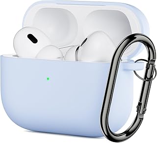 ORNARTO Compatible with AirPods Pro 2 Case Cover(2022) & 1st Soft Liquid Silicone Case for AirPods Pro 2nd Generation Shock-Absorbing Protective Case Front LED Visible Cover with Carabiner-Baby Blue