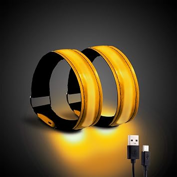 2 Pack Rechargeable LED Reflective Armband, High Brightness High Visibility Night Safety Light Band, Wearable Flashing LED Gear for Running, Walking, Biking and Outdoor Activities