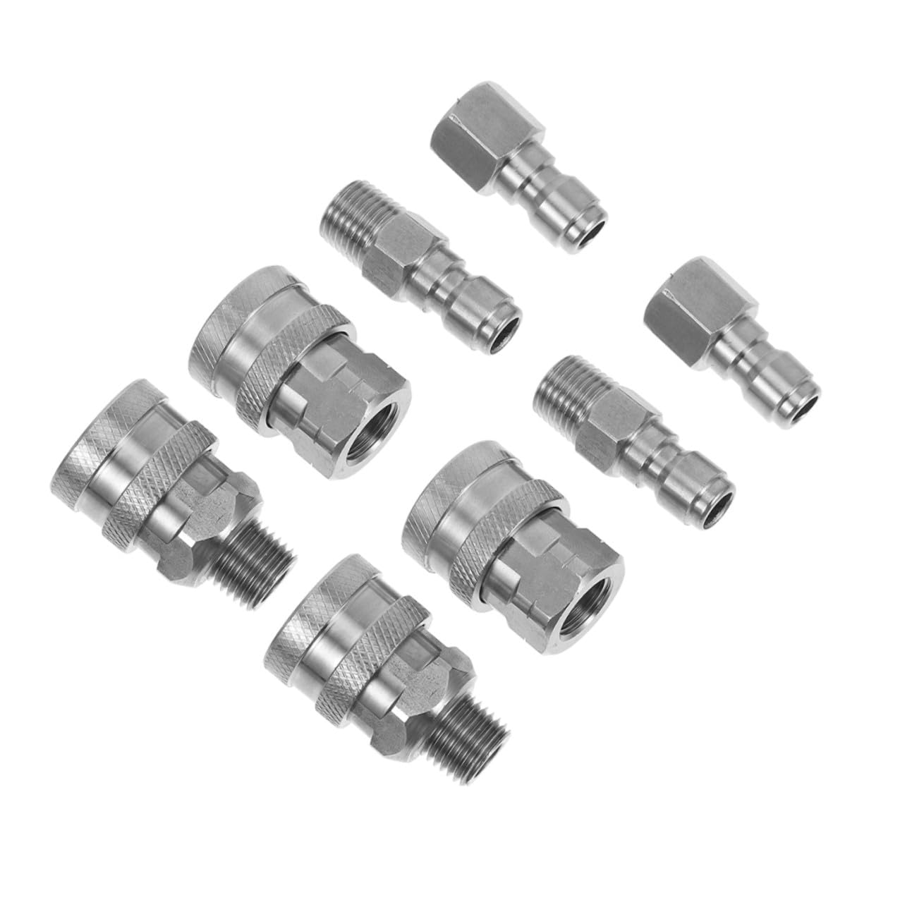 8 pezzi Adattatori Idropulitrice Acciaio Inox Raccordi Rapidi per Tubi Acqua Connettori Maschio e Femmina Resistenti Alta Pressione Compatibili con Attrezzi Pulizia Professionale