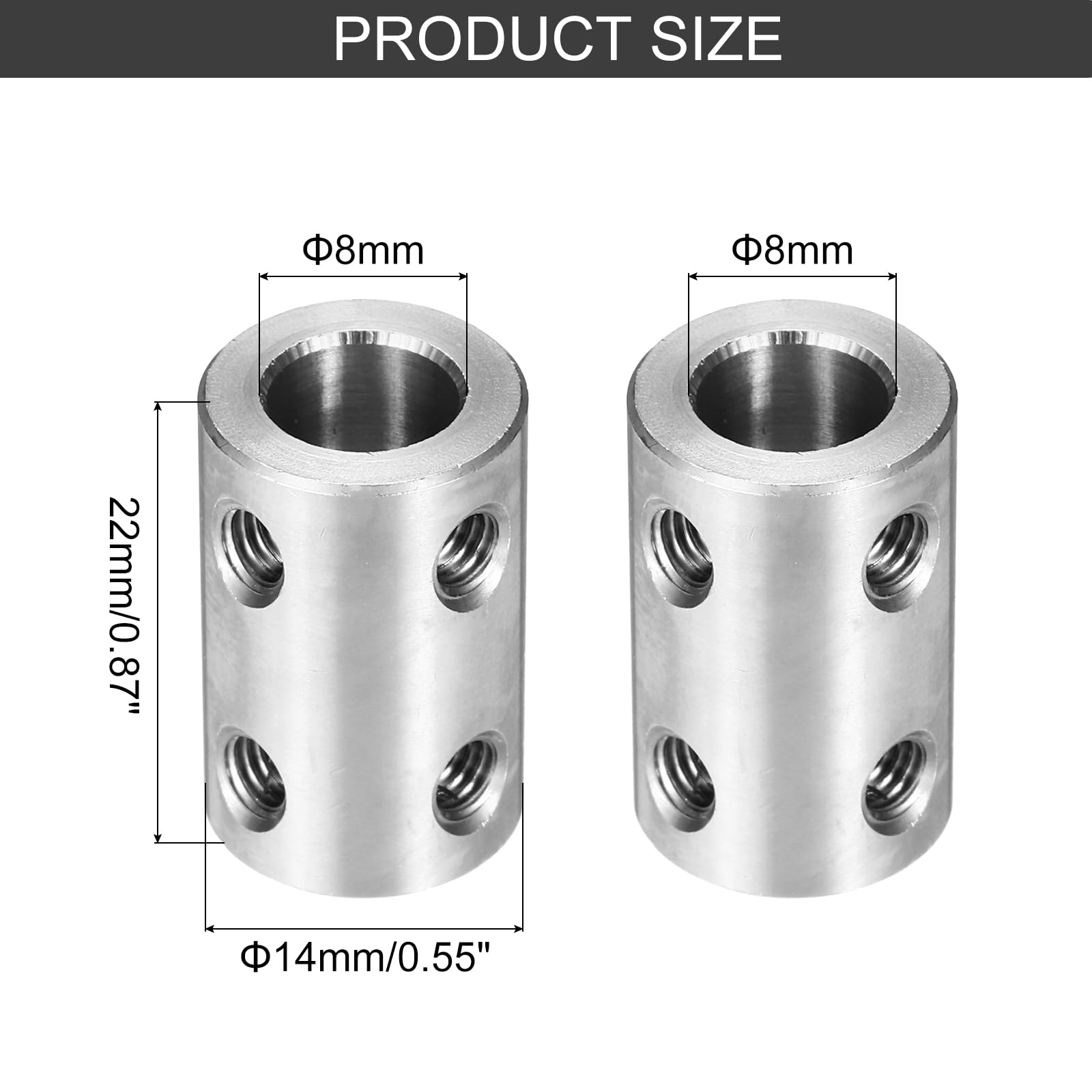 MECCANIXITY Acoplamiento de tornillo rígido de 8 mm a 8 mm, conector de acoplamiento de eje de 22 mm de largo x 14 mm de profundidad, juego de acoplamiento rígido para impresoras 3D, codificador de