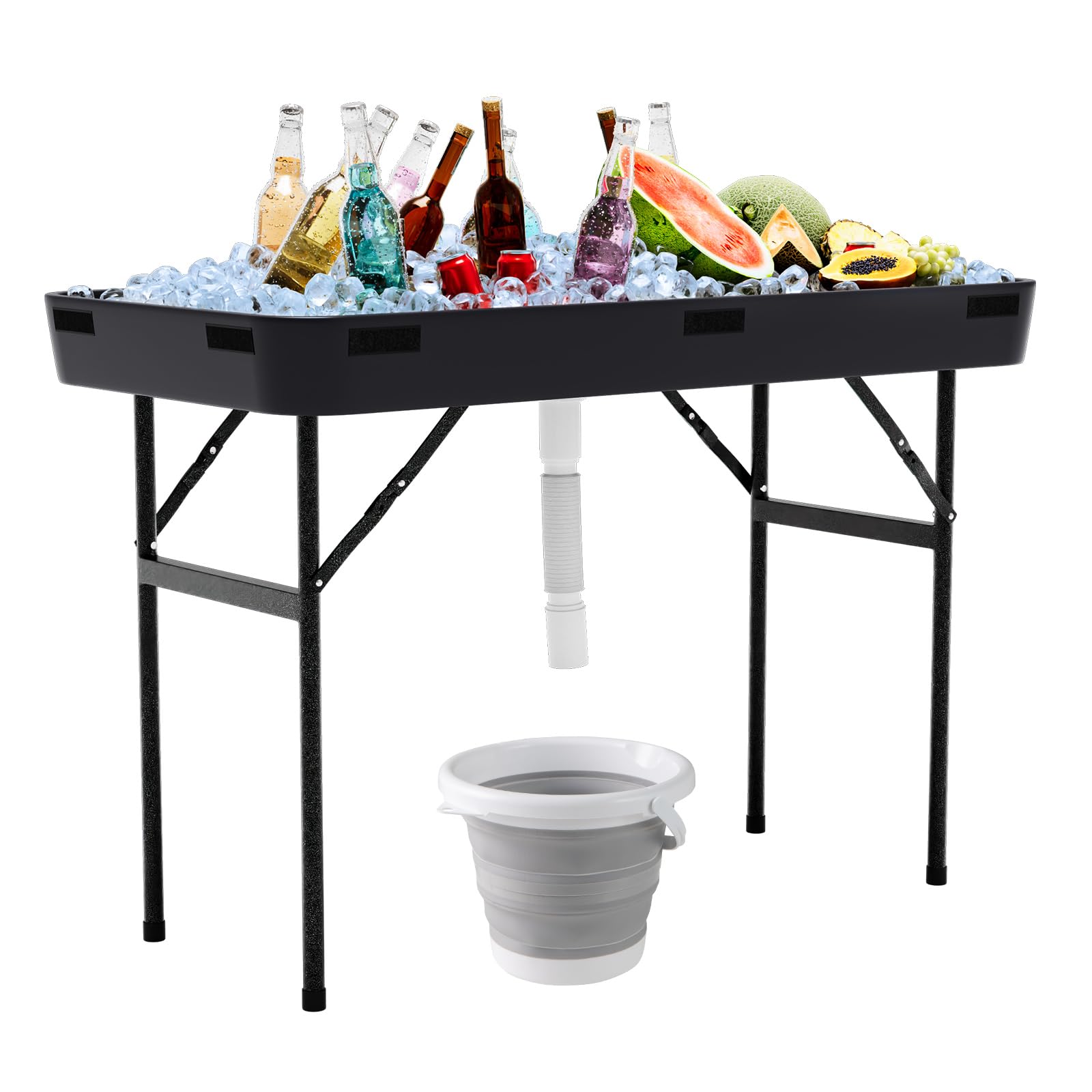 S AFSTAR 4 Foot Ice Tables for Parties with Drain, Folding Cooler Table Outdoor with Foldable Bucket, Removable Skirt, Portable Chill Cooler for