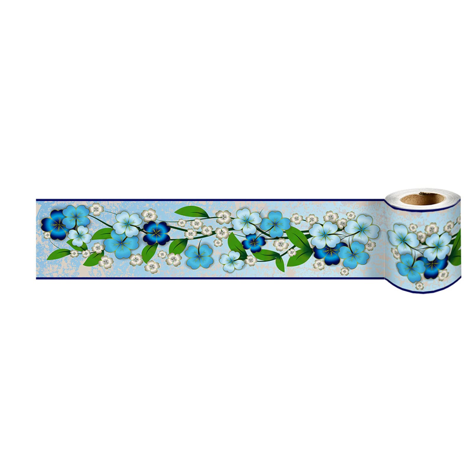VisitRyl Wallpaper Border Peel and Stick wall Border Sticker Home Ceiling Decor Edge Strip Border for Bathroom Living Room Kitchen 47-Blue Flower 10cm x 240cm