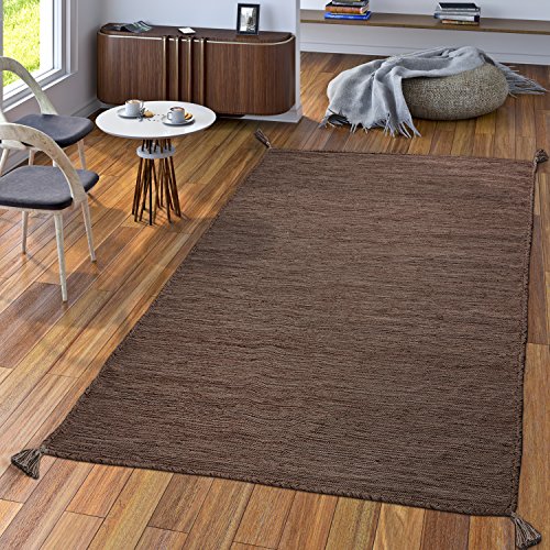 TT Home Handwebteppich Wohnzimmer Natur Webteppich Kelim Modern Baumwolle In Braun, Größe:120x170...