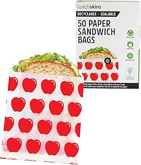 Lunchskins Paper Sandwich Bags - Sealable, Recyclable & Grease-Resistant - Disposable Snack Bags for Kids & Family - Self-Adhesive Closure for Freshness - Perfect for On-the-Go & Home Use