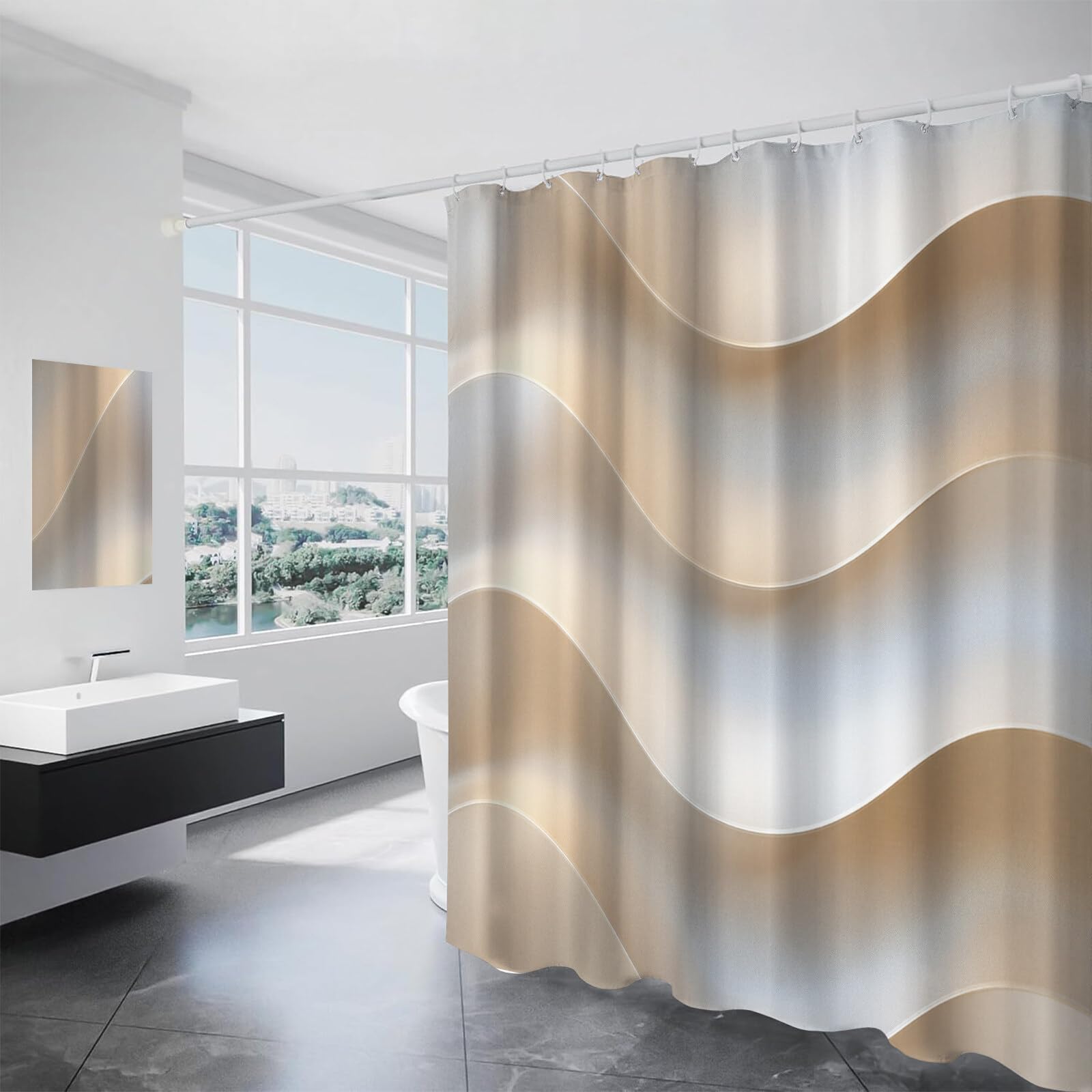 Rideau Douche, Rideau Baignoire Lavable en Machine Rideaux Douche Tissus Lavable Rideau De Baignoire Lavable pour Salle De Bain Domicile Baignoire Famille, Texture Ondulée,