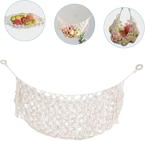 Miniatura 8 de FELTECHELECTR Bolsa de red de almacenamiento de cocina, hamaca de frutas colgante, decoración de macramé, cesta de frutas de macramé, organizador de