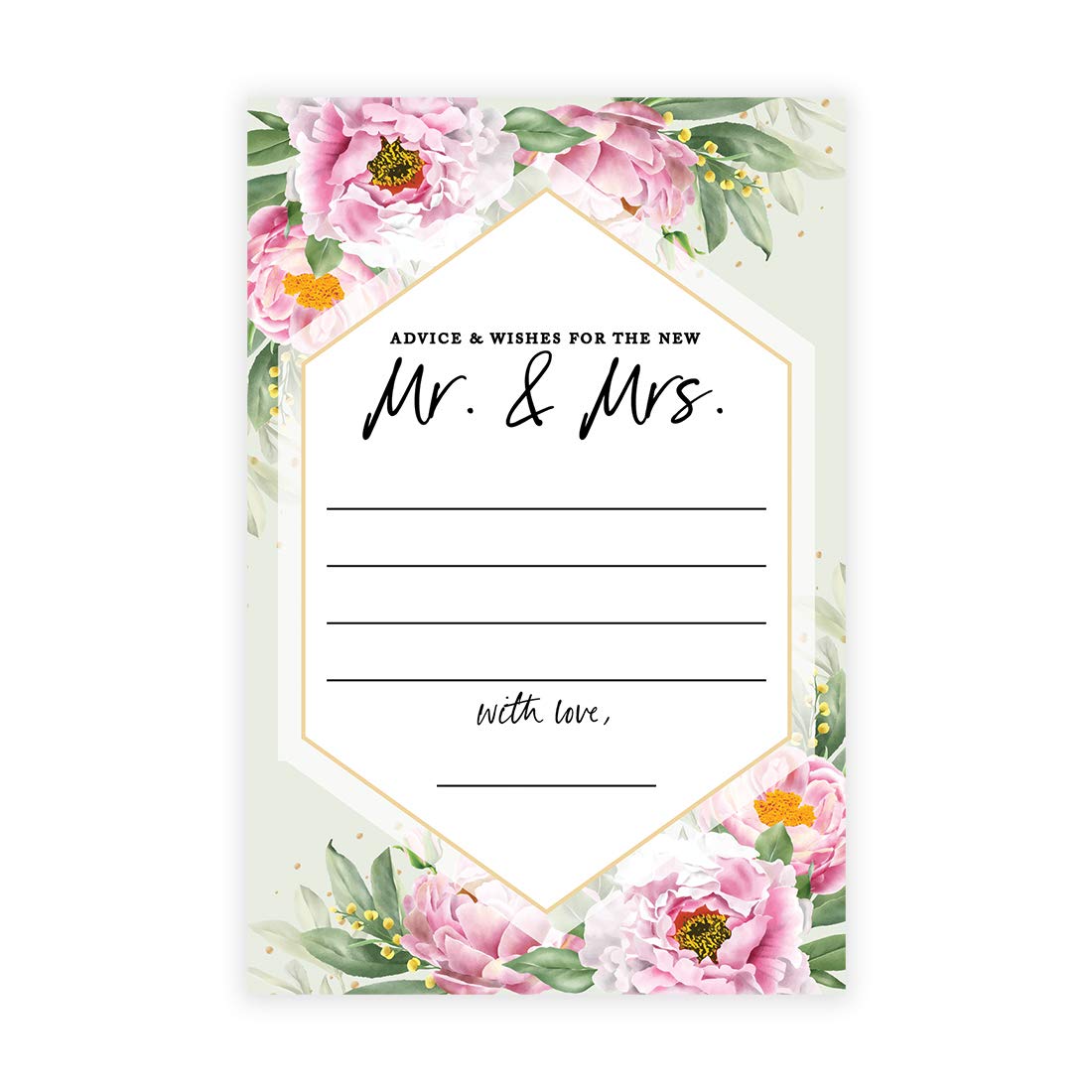 Andaz Press Classic Peonies Wedding Advice & Well Wishes Guest Book Cards for Bride and Groom, Bridal Shower Advice Cards, Marriage Advice, Best Wishes for Mr & Mrs, 56 Pack, 4 x 6 Inches