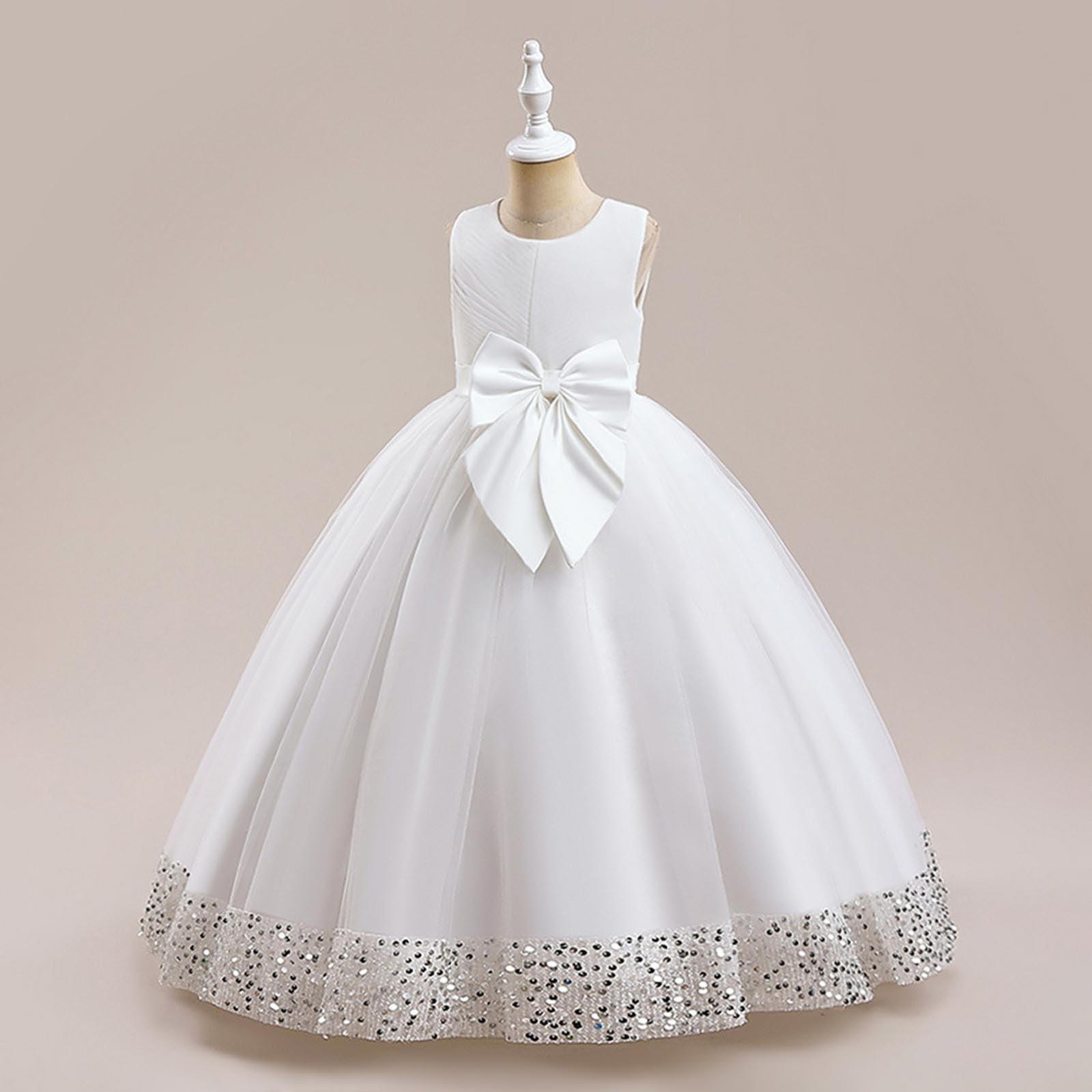 Générique Vestito da Principessa Ragazza Cerimonia Sera Battesimo Gala Abito da Sera Paillettes Ricamo Chic Manica Lunga Bambina Damigella d'Onore Prom A11