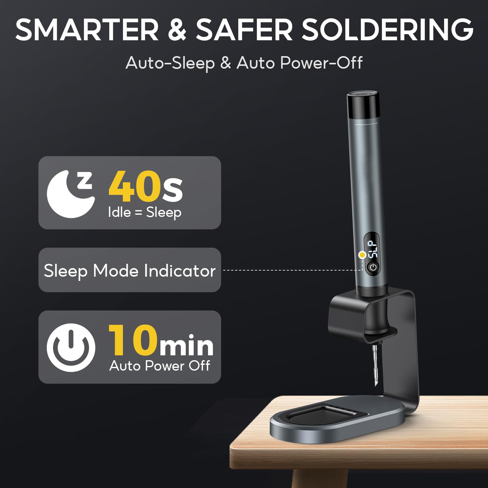 Saldatore a stagno a batteria con display LCD, riscaldamento rapido 7s, temperatura 200–450 °C, ricarica USB-C, standby automatico, 3 punte C210 e kit per fai-da-te e riparazioni elettroniche