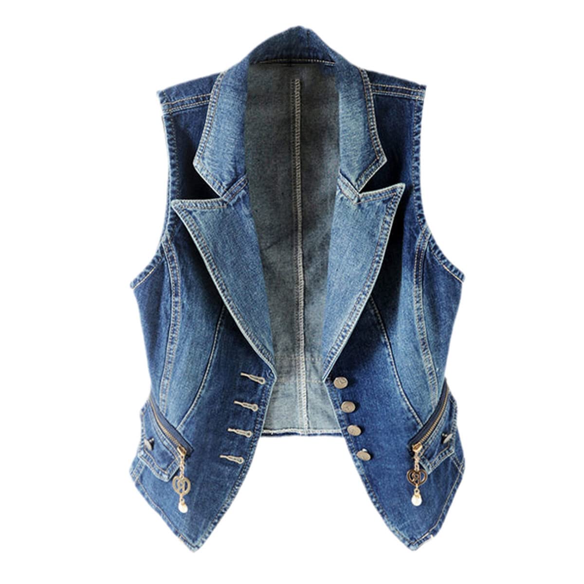 Chaqueta sin mangas de mezclilla para mujer ideal para tardes de verano 8