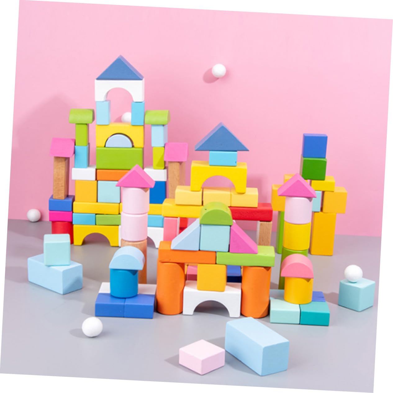 Abaodam Gioco Educativo per Bambini 100 Pezzi di Blocchi in Legno Geometrici, Sicuri e Levigati a Mano per Mani dei Bambini, per Imparare Giocando