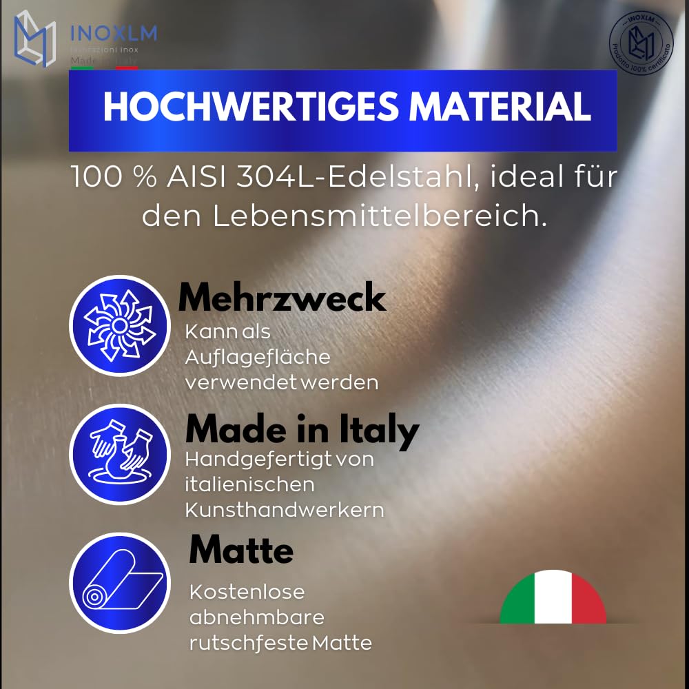 INOXLM Teigbrett aus Edelstahl 70x50x2cm, Professionelles Küchenbrett