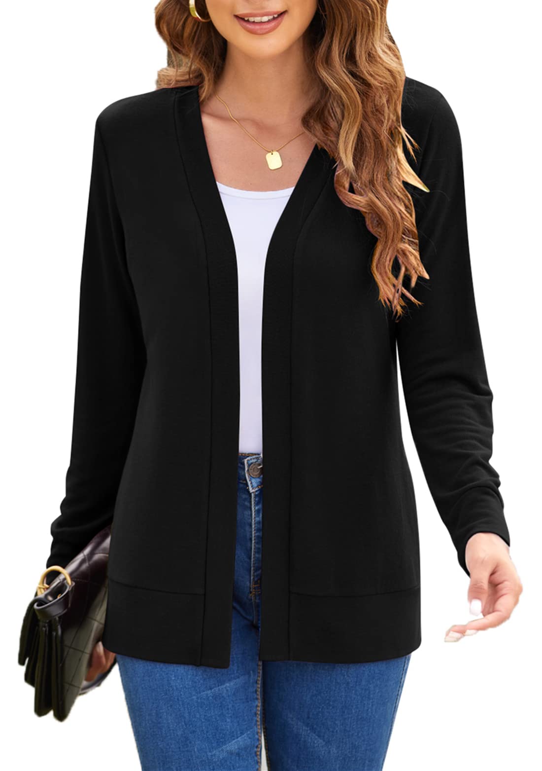 Womens Casual Lightweight Long Sleeve Cardigan Flowy Soft Open Front Knit Cardigan Sweaters