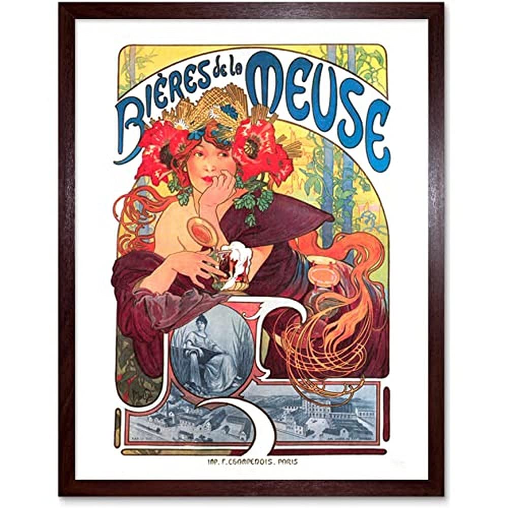 Mucha Beers Meuse Nouveau Advert Unframed Wall Art Print Poster Home Decor Premium