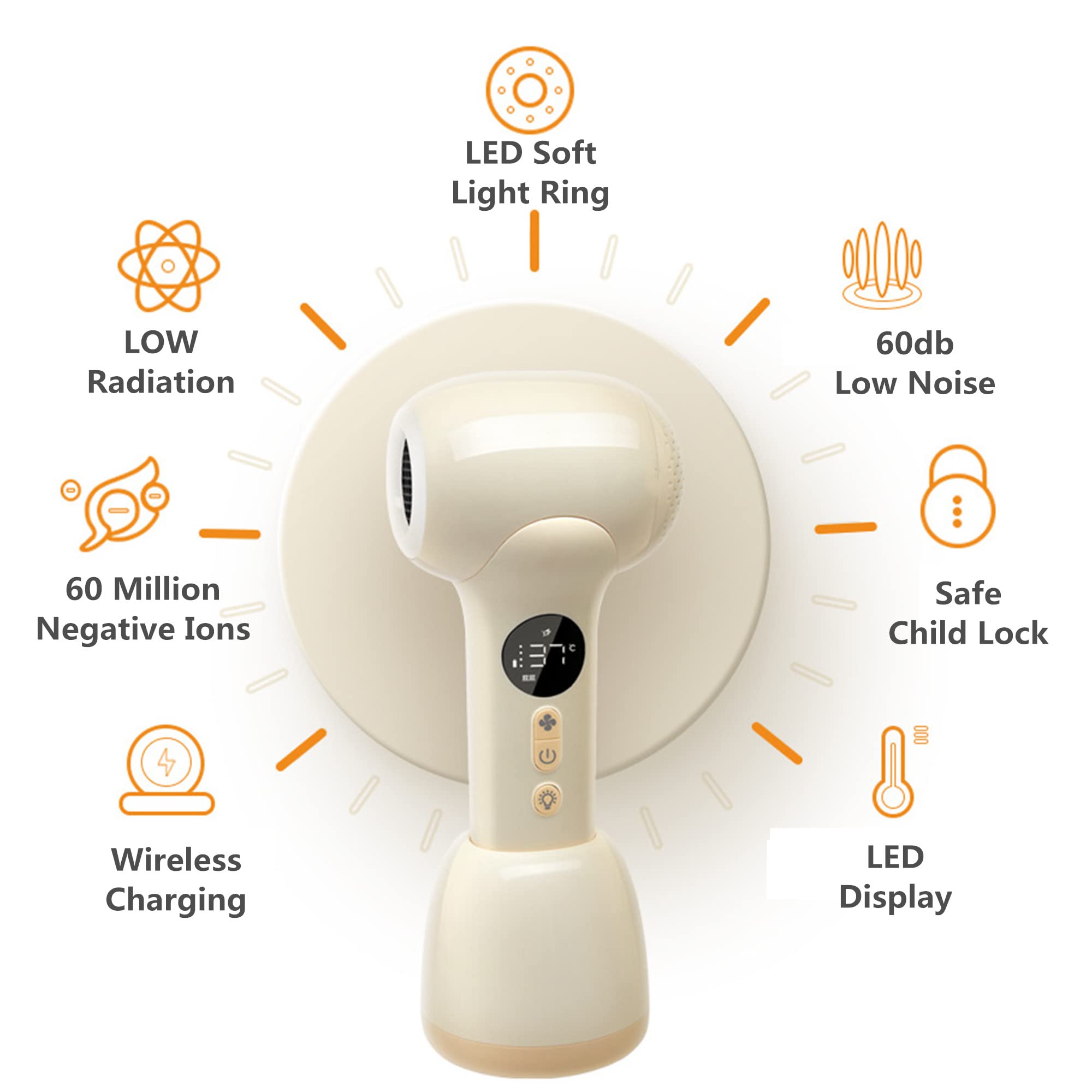 GWMWON Secador de pelo inalámbrico para bebés, mini secador de pelo inalámbrico con luz LED/pantalla LED, secadores de pelo portátiles de viaje, para niños pequeños, bebés
