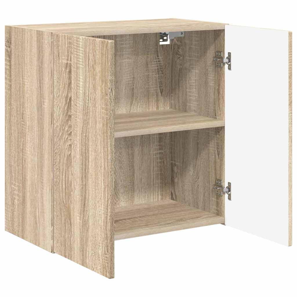 TV-Wandschrank, Holz, Sonoma-Eiche, 59,5 x 31 x 60 cm | Drehtüren 90°, Aufbewahrung mit mehreren Fächern, einfach zu installieren, Pflege mit feuchtem Tuch