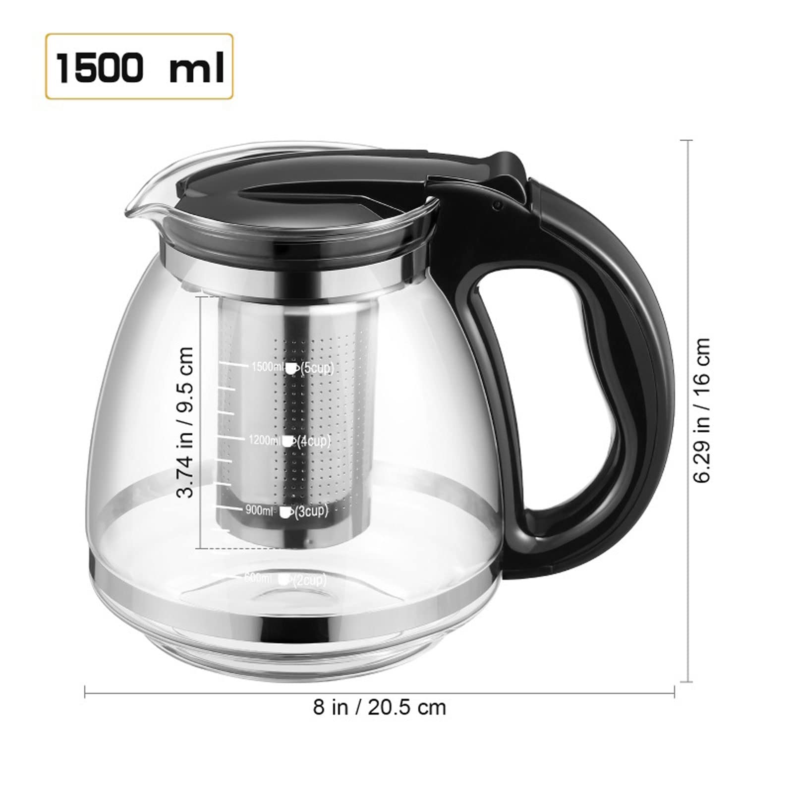 Czajnik 1500ml Szklany czajnik z wyjmowanym zaparzaczem Żaroodporny czajnik do herbaty kwitnącej Herbata sypka Kwitnąca