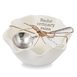 Mud Pie Salsa Ceramic Dip Cup Set, Nacho, White & Silver
