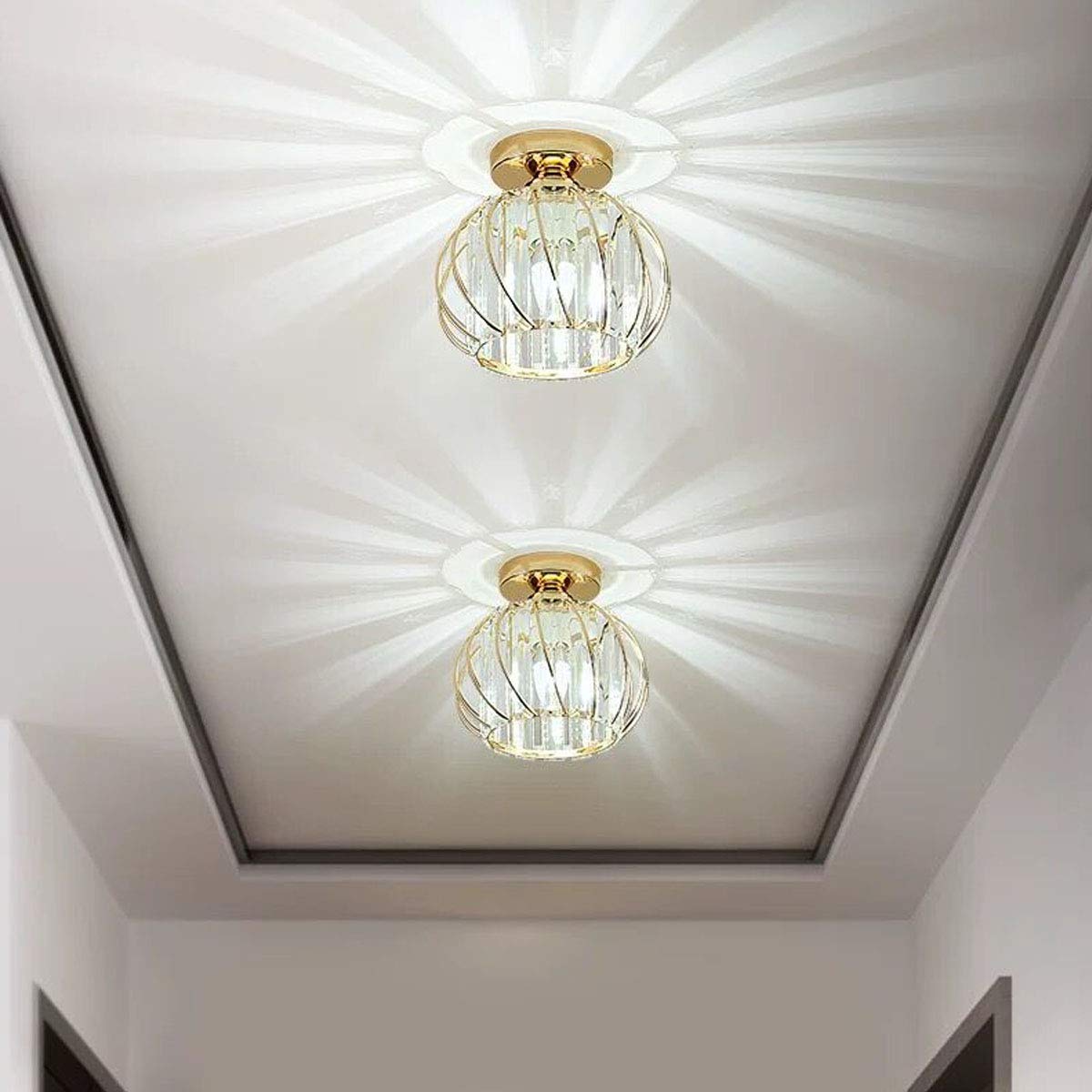 ZtuoYong Crystal Ceiling Light Fixture Chandelier Crystals Light, LED Flush Mount Ceiling Light for Kitchen Hallway Dining Rooms Living Rooms Bar (Gold)