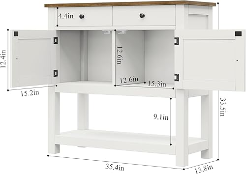Miniatura 3 de HOSTACK Mesa consola de granja con armario de 2 puertas y 2 cajones, barra de café, mesa de entrada con estante de almacenamiento, mesas de sofá,