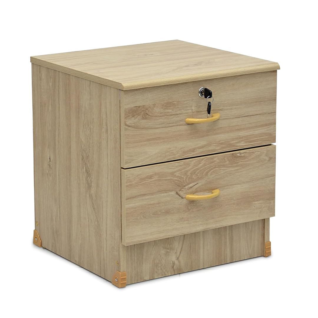 Multi Home Furniture Light Oak Wooden Bedside Table with 2 Drawers, Smooth Top Night Stand, Modern Side Table for Living Room – Compact Bed Side Table for Bedroom Furniture with Drawers Lock Key