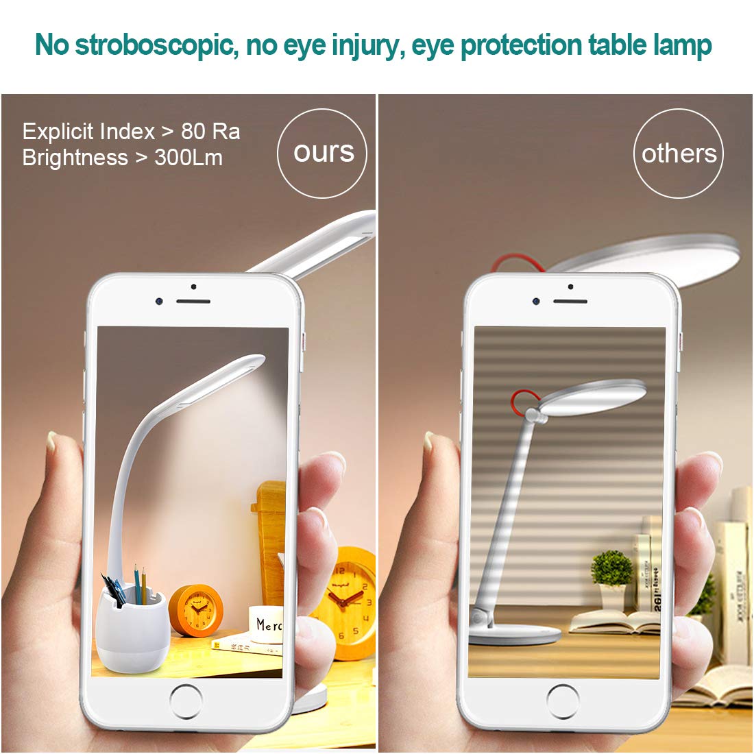 ERAY Lampe de Bureau Enfant, Lampe de Table D'étude Eye Caring avec Porte-Crayon/Batterie 2000mAh/8 Veilleuse Colorée/3 Modes/3 Niveaux de Luminosité/Contrôle Tactile, Lampe de Chevet pour Enfants