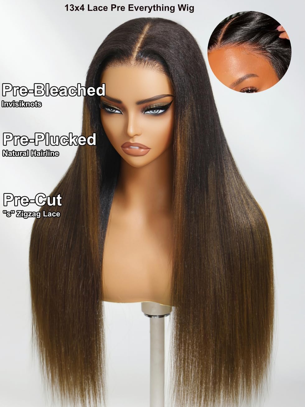 UNICE Bye Bye Knots 7x5 Pre Cut Lace Front Glueless Wig Black Cherry Layered Wig Straight Human Hair Put on and Go Wig Pre Plucked Natural Hairline Bleached Invisible Knots 180% Density 22 Inch: 20 Inch Dark Roots Ombre Chestnut Brown