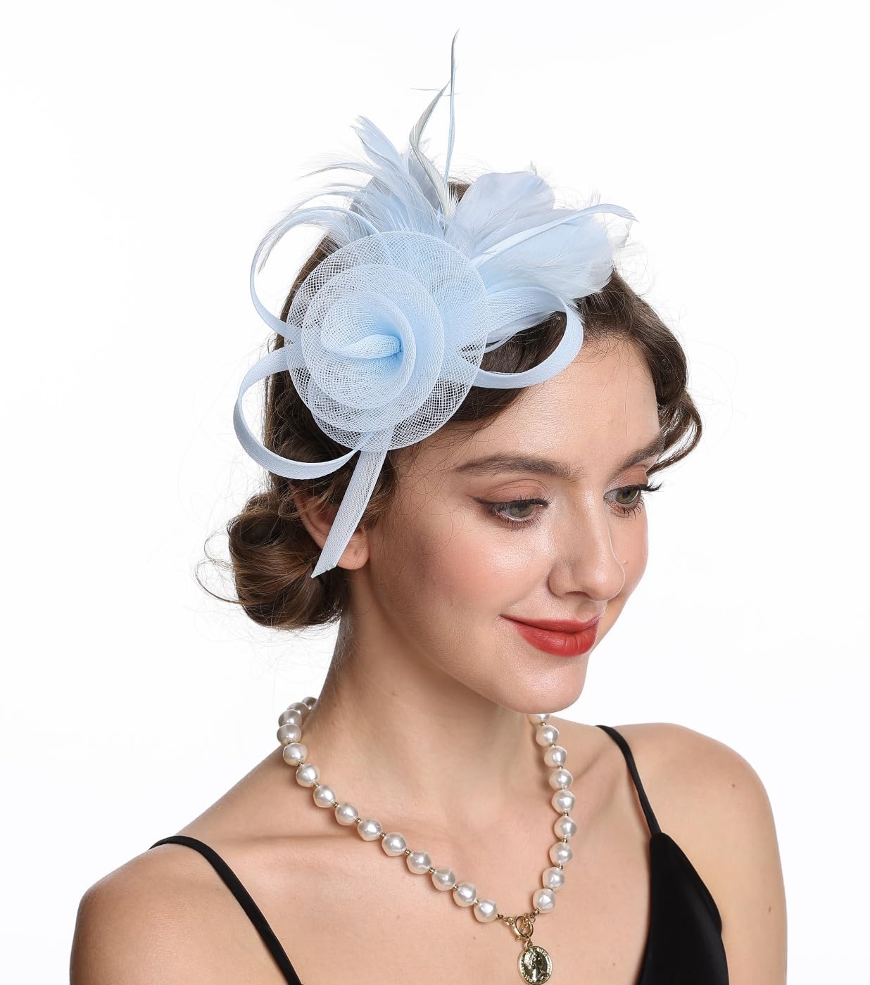 Haojing Fascinator mit Netz, Hut und Federn