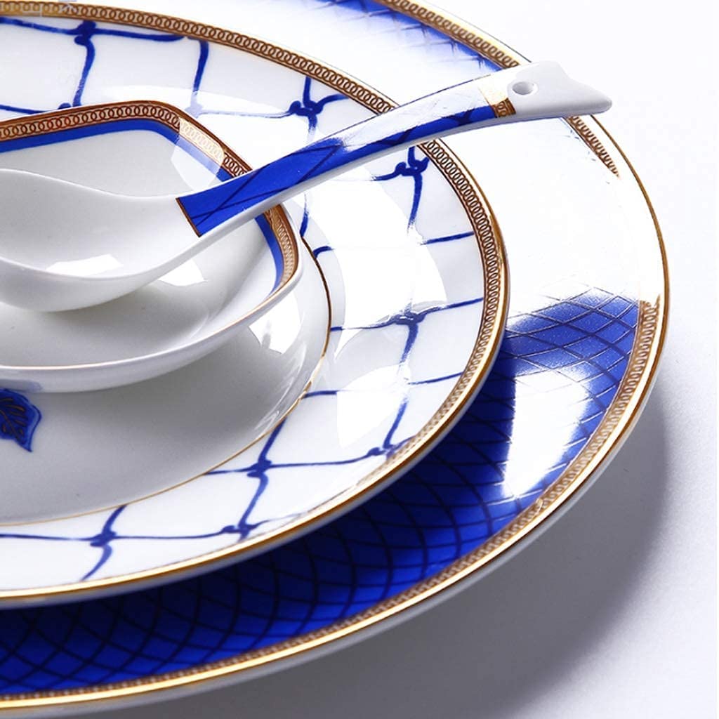 Zestawy naczyń ceramicznych, miski/talerze/garnki/łyżki | Zestawy naczyń z porcelany kostnej, nowoczesne zestawy z niebiesko-białym wzorem porcelany, zestawy 60-elem,-82pieces