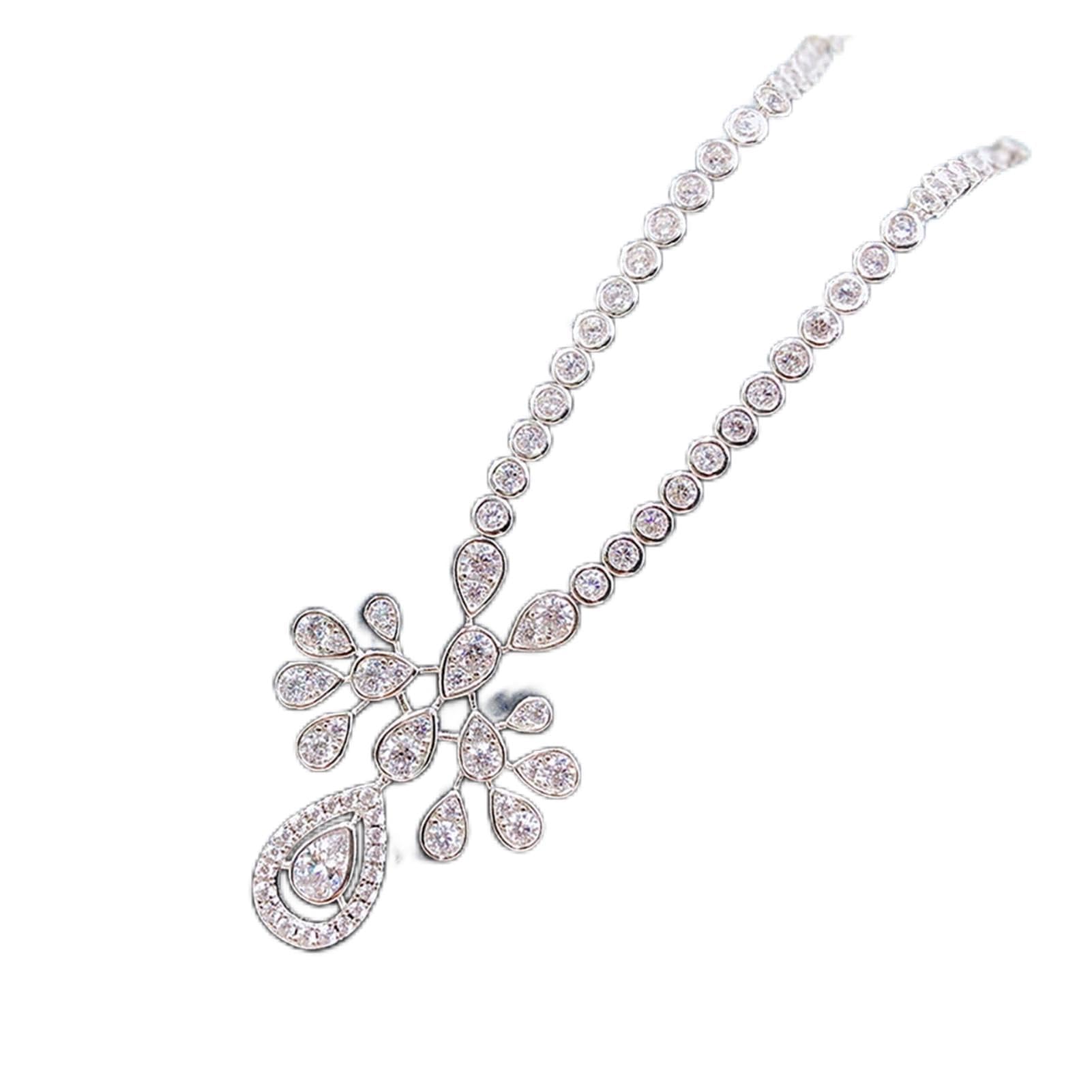 Collares para mujer Nuevos juegos de joyas de compromiso de boda de plata esterlina 925 de lujo for novia Charms Lab Diamond Hangling Pendientes Collar Regalo cumplir