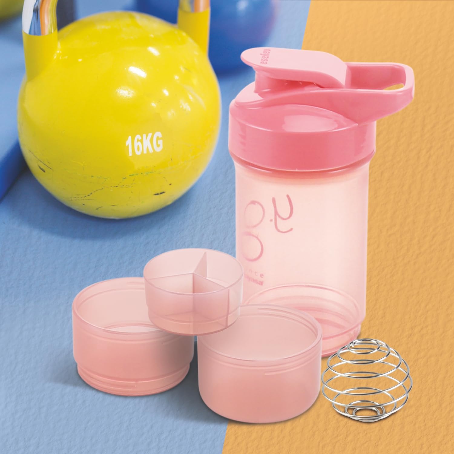 Nayasa Cross Fit Gym Shaker Bottle | 630ml | BPA-Free Shaker with 2 Storage Compartments | Leakproof Gym Bottle for Protein Shakes | Sports & Fitness Shaker for Men & Women | Pink-image-32