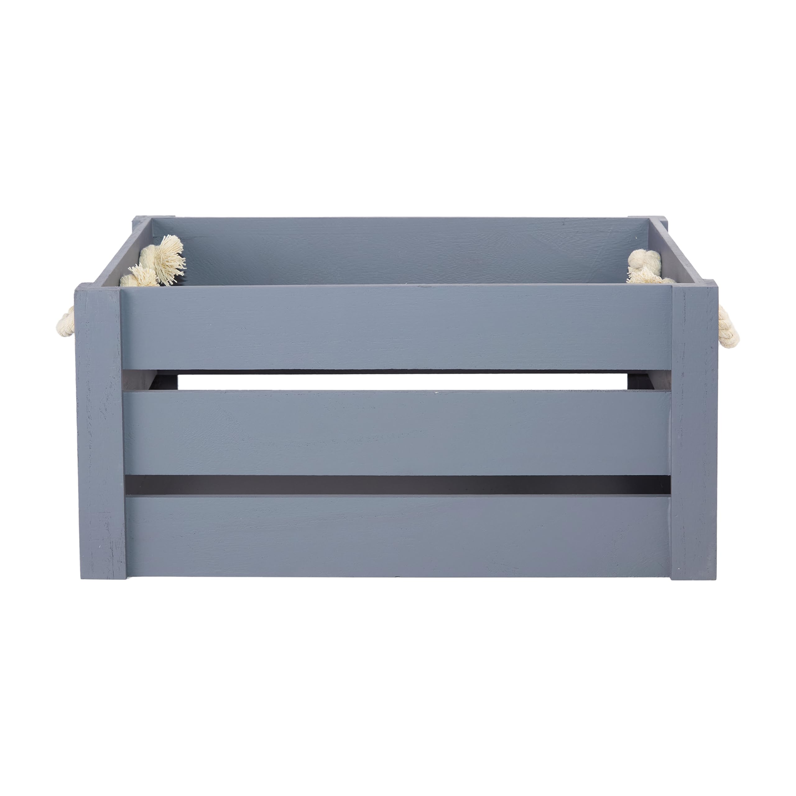 green leaves Grey Paint Rope Handle Storage Wooden Crates shelve Box Hampers (Large)