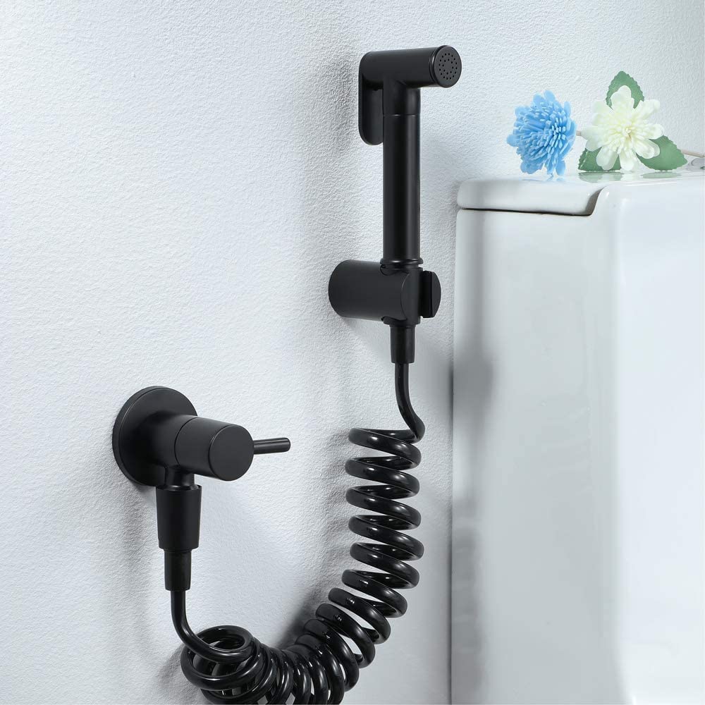 Toilettenspray-Set, Stoffwindel-Sprayer-Set, Messing, Handbrause, WC-Set, schwarzes WC-Sprayer, wandmontiertes Badezimmer-Waschraum-Set mit Federschlauch