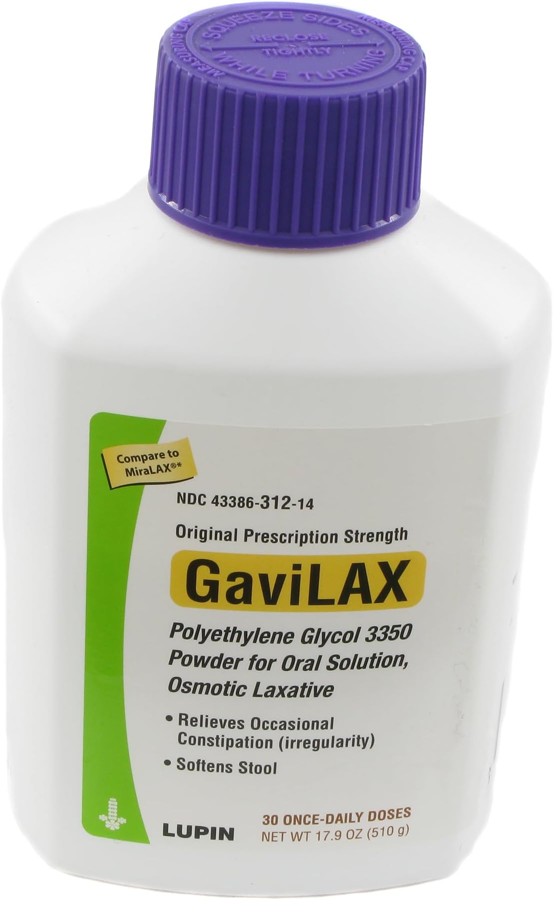 GaviLAX Powder, 30 Once Daily Doses, 17.9oz Per Bottle (2 Pack)